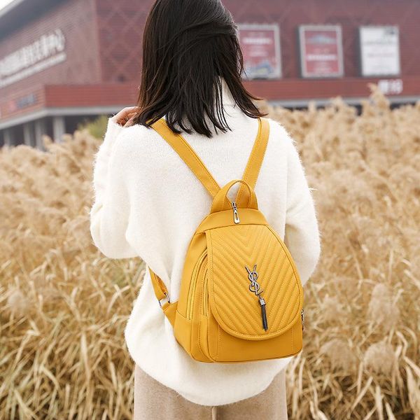 

outdoor bags 2021 women's backpacks pu fashion simple solid color multifunctional travel