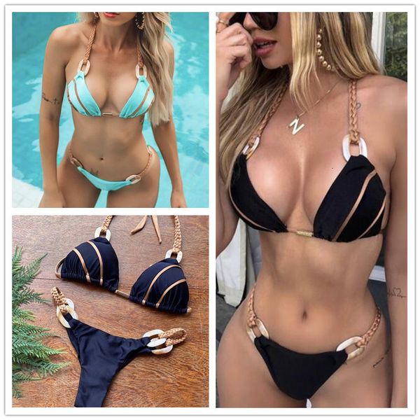 

new 2021 solid color bandage bikini swimsuit, White;black