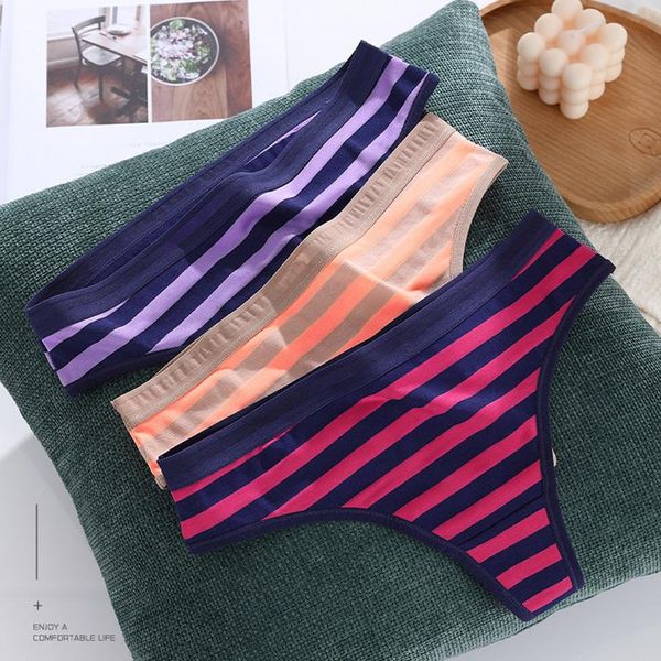 

women's panties pure cotton underwear sport thongs low waist striped female comfort thong breathable g-string tanga panty, Black;pink