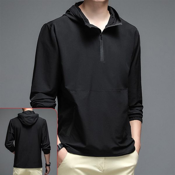 

color 2021 solid zipper hooded casual bla sweater coat work simple men's autumn cloth, Black