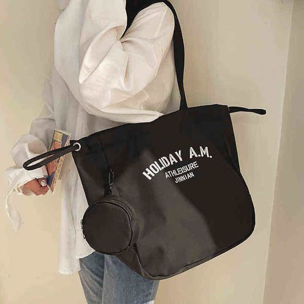 

shopping bags korean fashion big nylon bag women letter print drawstring shoulder bag for women with small coin purses handbags tote bag bol
