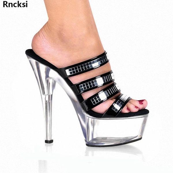 

rncksi lady 15cm dance party shoes high heels transparent platform dancing slippers design women's, Black