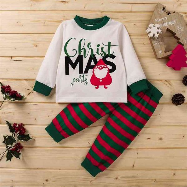 Chegada inverno 2 peças bebê criança christmas letra top e calças conjunto de crianças roupas para crianças 210528