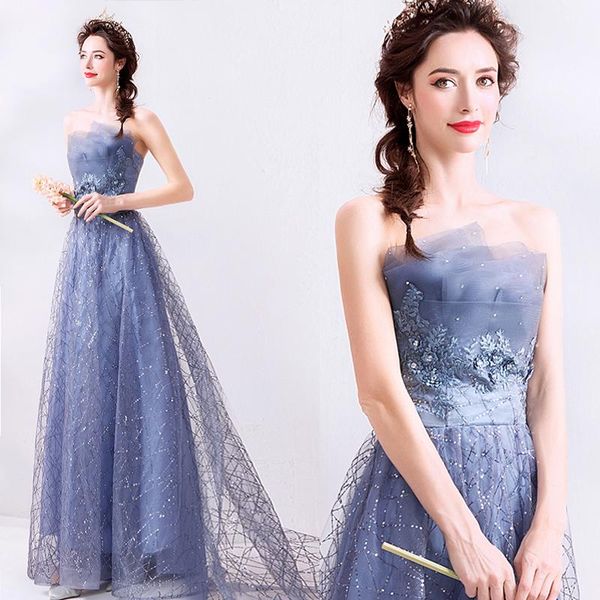 

party dresses greydish blue sequined sleeveless sweat lady girl women princess bridesmaid banquet ball prom dress gown, White;black