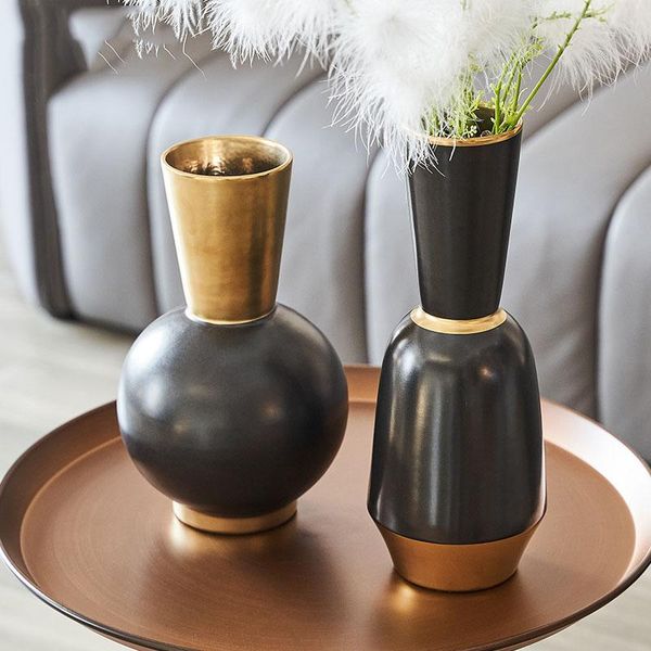 

vases modern morandi black gold glossy ceramic vase flower arrangement home living room office el deskdecor ornaments