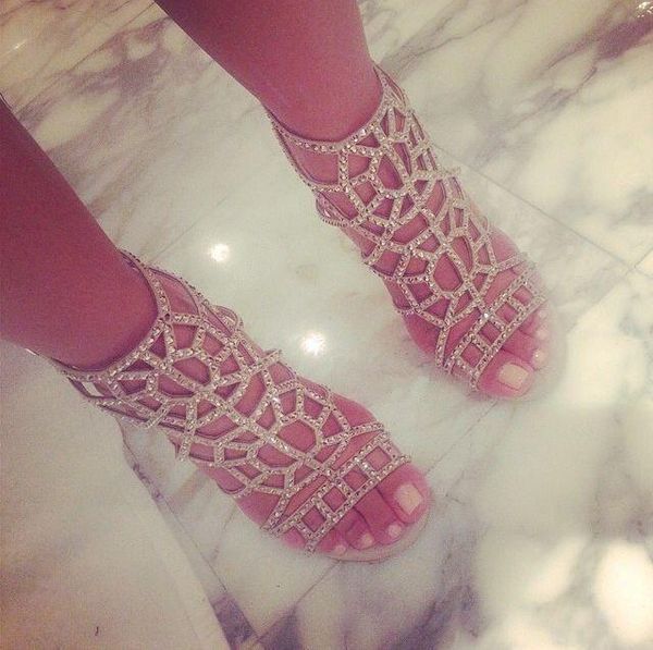 

remarkable party girls bling eye-catching rhinestone sandals amazing crystal cut-outs cage ankle stiletto dropship, Black