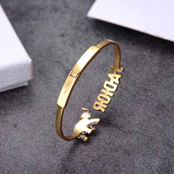 

luxury designer jewelry women bracelets stainless steel cuff bracelet pave silver rose gold tone charms lock bangle jewelry with box 2021sl2, Black