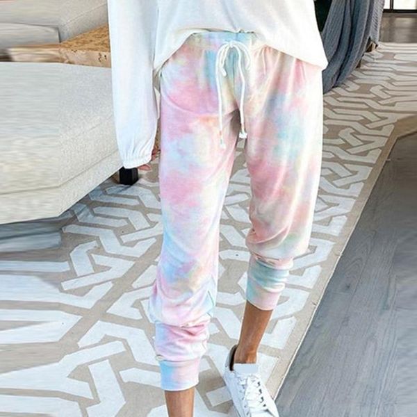 

tie-dye women's pants casual lace up soft female pencil hight waist fashion ladies ankle length & capris, Black;white