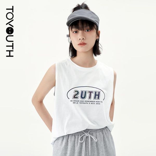

women's tanks & camis toyouth women vest 2021 summer sleeveless letter laser sense printed loose, White