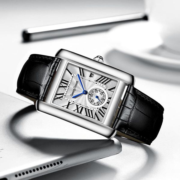 

wristwatches fashion lovers watches men women casual leather strap quartz watch elegant squar retro roman numeral scale couple clock, Slivery;brown