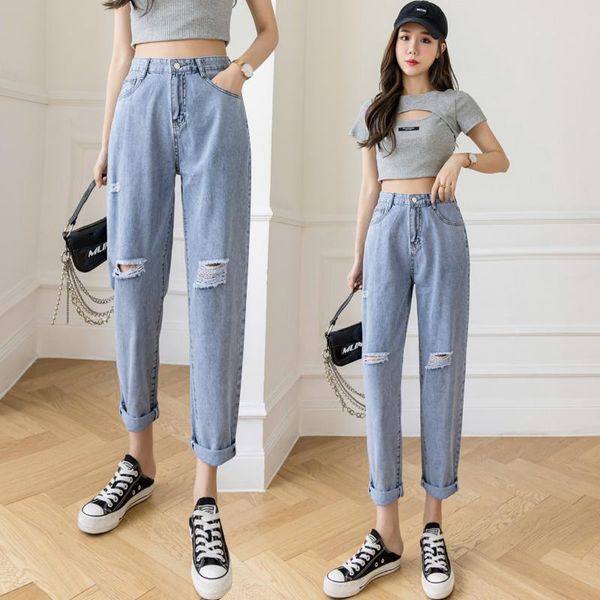 

women's jeans women streetwear carrot pants korean fashion baggy denim ankle-length sweatpants casual loose harem, Blue