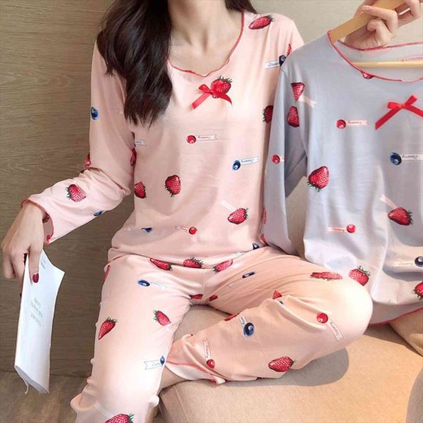 

spring summer casual homewear pyjamas womens sleepwears polyester loose full pajamas set long sleeve elastic waist pijama, Black;red