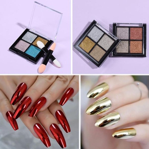 

nail glitter for art decoration tools rose gold rubbing dust metal mirror powder 4 in 1 chrome pigment, Silver;gold