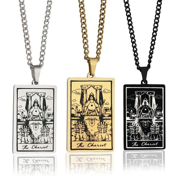 

pendant necklaces ancient cancer chariot necklace men jewelry tarot charm stainless steel pagan gift, Silver
