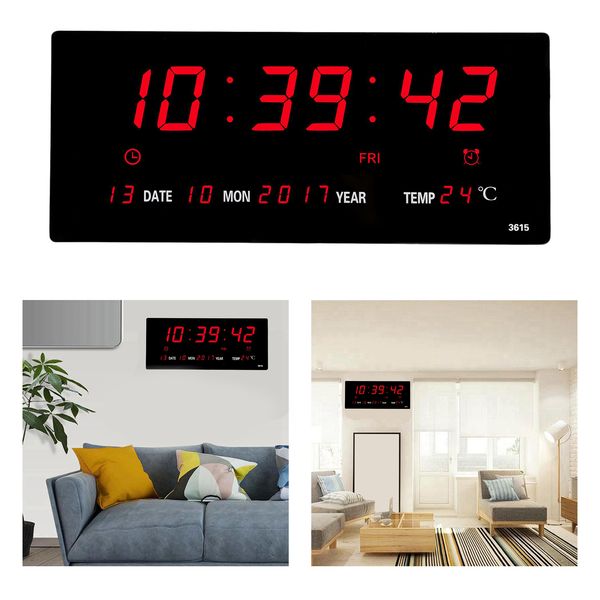 

ed digita wa cock caendar arge dispay w/ indoor temperature date and day watch for home iving room decoration
