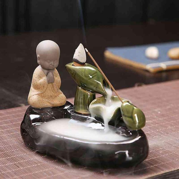 

sachet bags backflow incense burner ceramic little monk stick holder home decor furnace landscape waterfall censer