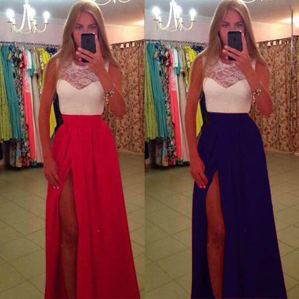 

party dresses long evening dress side split a-line prom gown, White;black