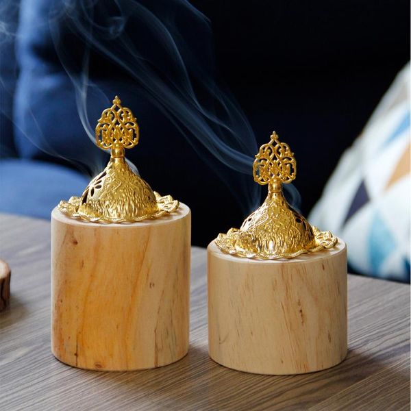 

fragrance lamps fast delivery wooden incense burner golden metal luxury holder