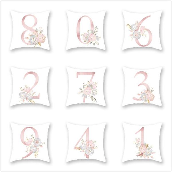 

pillow case selling cover rose pink flower arabic numerals luxury printing square zippered sham personalized pillowcase