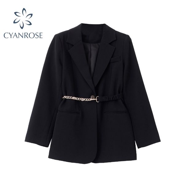 

women's blazer suit jacket coat casual autumn winter black single button loose work wear outerwear female clothing 210430, White;black