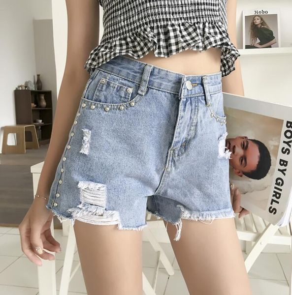 

summer rivet hole fashion denim shorts female women's, White;black