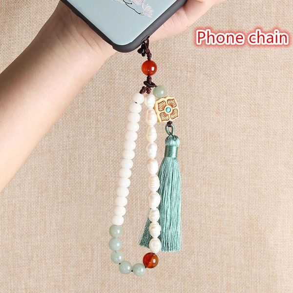 

cell phone straps & charms chinese handmade original woven women's pearl mobile case pendant lanyard short tassel accessories