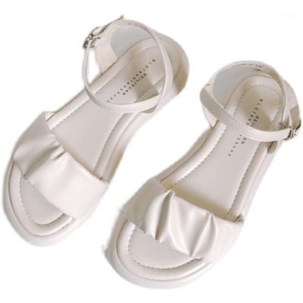 

sandals summer ankle strap women's 2021 fashion ladies pleated female flats anti slip beach footwear round toe comfort1, Black