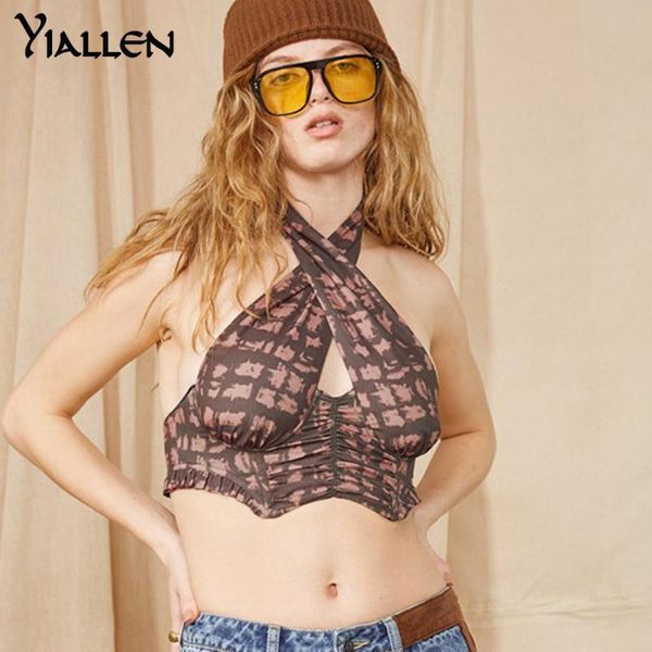 

yiallen fashion backless hollow out halter female tank streetwear wild slim basic club women summer crop to women's tanks & camis, White