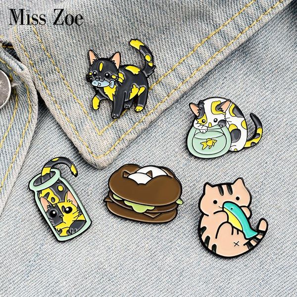 

pins, brooches cats and fish enamel pin custom bottle fishtank hamburger badge for bag lapel buckle jewelry gift kids friends, Gray