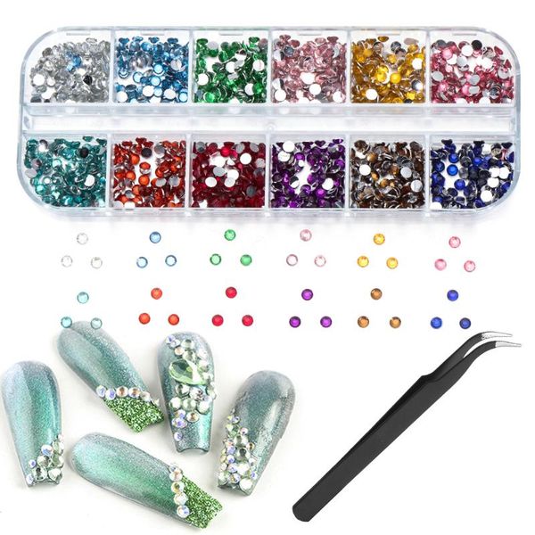 

nail art decorations 1 box 3mm 3d colorful crystal stones flatback rhinestones jelly gems decor beads design accessories, Silver;gold