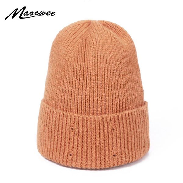 

beanies winter wool knitted hat solid color trend crochet beanie knit cap outdoor windproof warm bonnet hats hole fashion ski caps