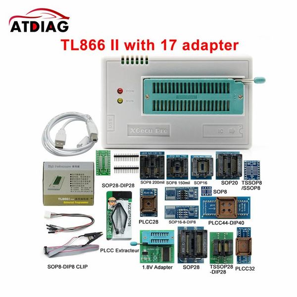 

arrival original xgecu minipro tl866ii plus programmer tsop48 sop44 tl866 nand flash chips 17pcs adapters diagnostic tools