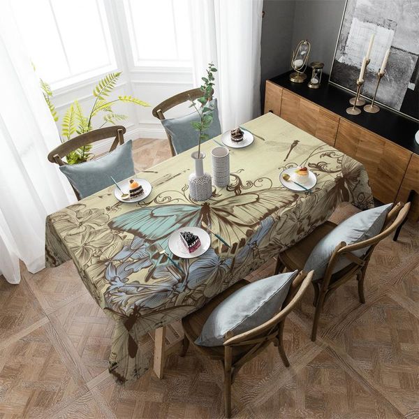 

table cloth wood grain plant butterfly retro waterproof tablecloth rectangular cofee decor cover home wedding