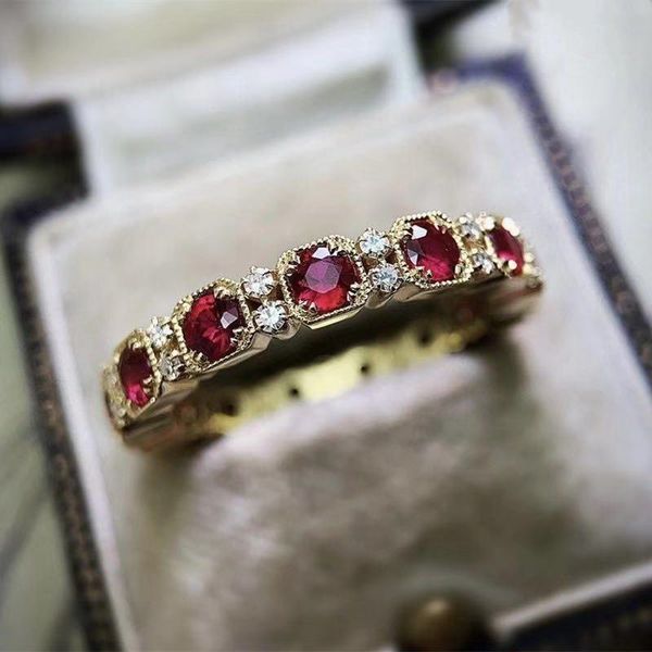 

wedding rings classic fashion red zircon ring engagement charming bride cocktail party jewelry anniversary gift size us5-11, Slivery;golden