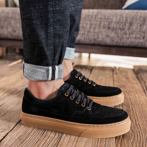 

dress shoes fashion trend cow suede casual white men quality spring lace-up 's safety sneakers 3ksn, Black
