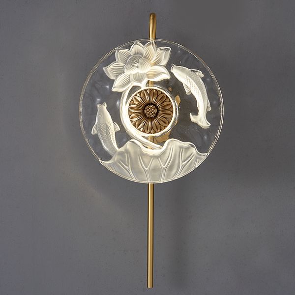 

postmodern copper wall lamps creative exquisite embossed lotus glass wall light personality living room bedroom lights corridor aisle bathro