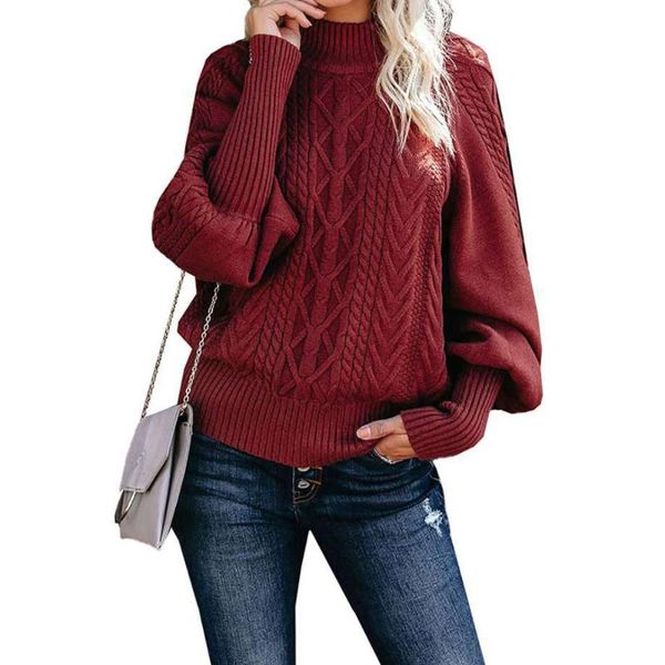 

women's sweaters europe america sweater autumn winter loose fashion half high collar lantern sleeve hedging knitting wool, White;black