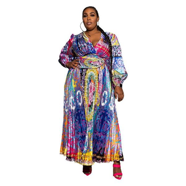 

casual dresses african dinner for women dashiki floral print long dress ladies clothing pleated elegant gown 2021 autumn vintage robe, Black;gray