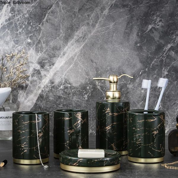 

bath accessory set marbling ceramics wash nordic style toothbrush holder gargle cup soap dispenser dish shower accessories five piece