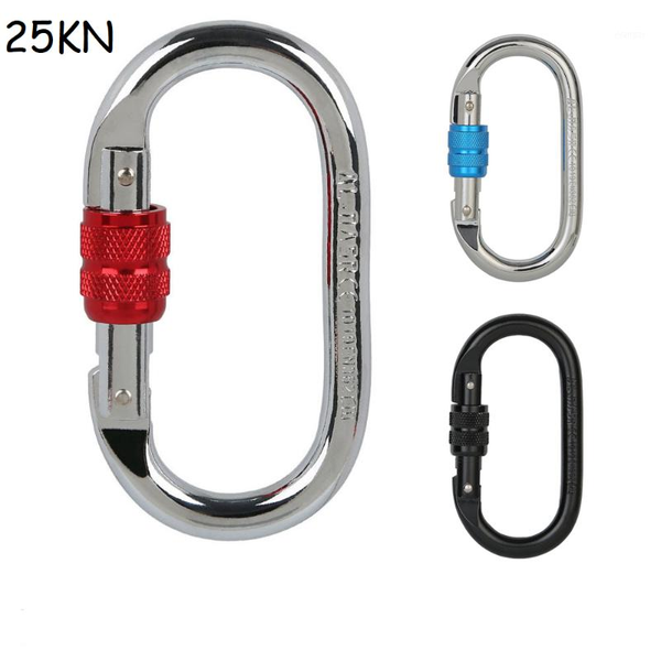 

cords, slings and webbing 25kn climbing carabiner screw locking gate heavy duty o-shape steel hammock buckle hiking accessories1