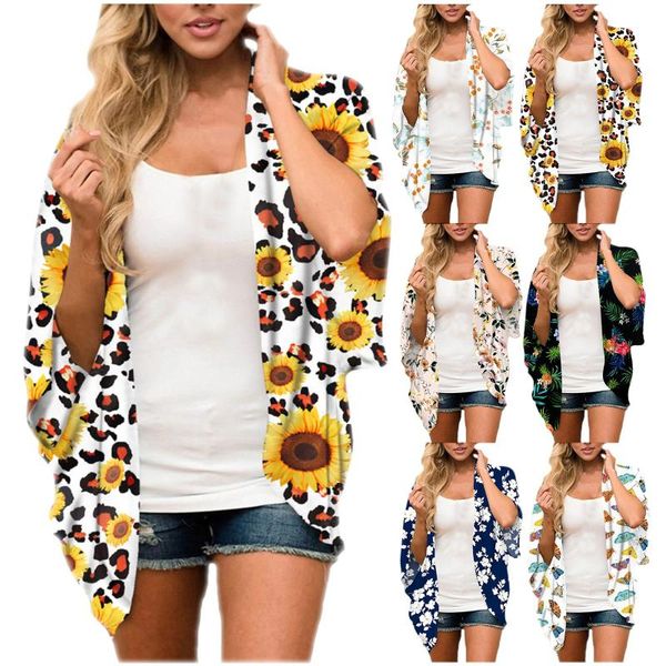 

women's swimwear women chiffon cardigan floral print kimono bikini cover up swimsuit 2021 summer beach bathing suit beachwear tunic shi, White;black