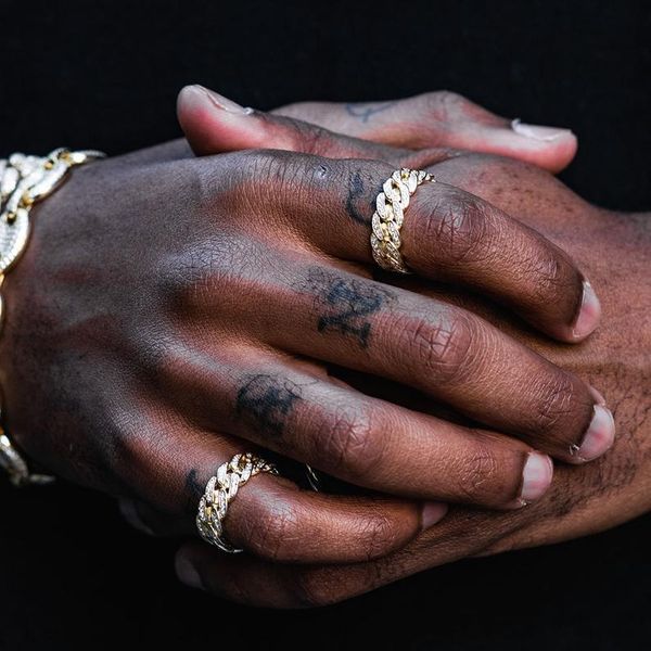 

wedding rings wholesale hip hop bling men jewelry us size 6 7 8 9 10 5a cz cuban chain ring for, Slivery;golden