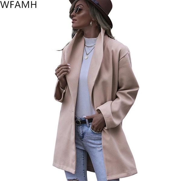 

women's wool & blends 2021 autumn and winter coats fashion loose lapel mid-length one-button woolen coat women polyester casual full, Black