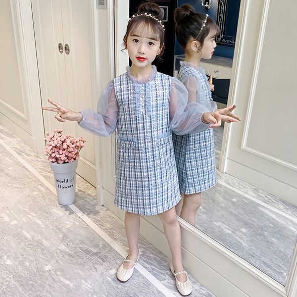 

teenage girls dress mesh dress for girl long sleeve dress for kids plaid pattern kids costume 6 8 10 12 14, Red;yellow