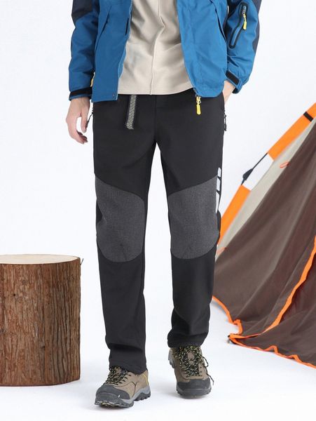 

men contrast panel zip pocket belted thermal joggers e2bi#, Black