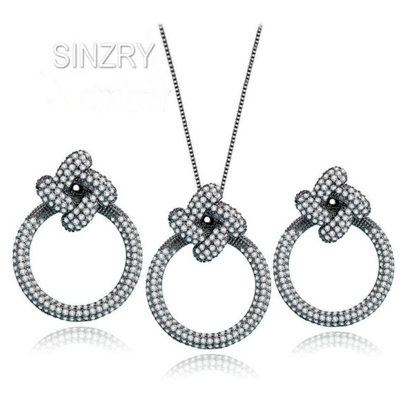 

earrings & necklace sinzry luxury cz jewelry setscubic zirconia chinese knot pendant earring set trendy creative, Silver