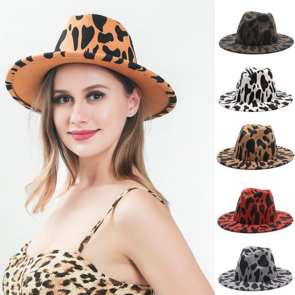 

wide brim hats for women cow print spotted pattern fedora hat panama casual felted white 2021 winter men sombreros de mujer, Blue;gray