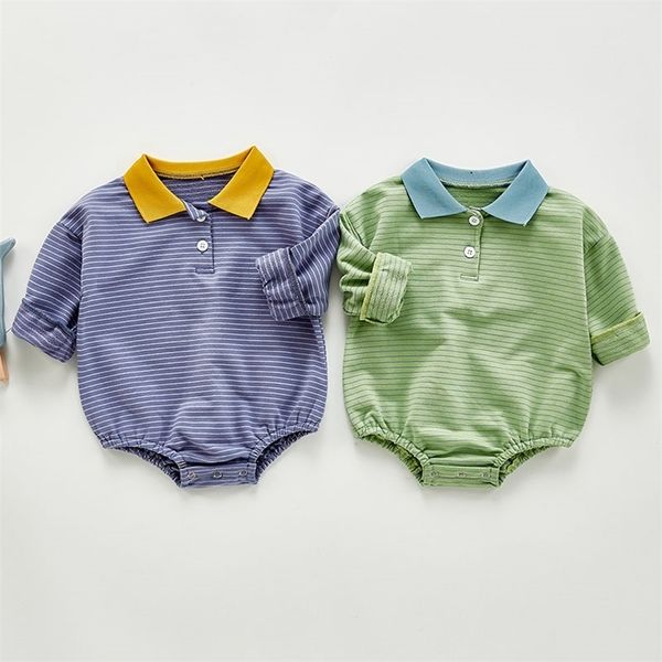 

casual born boys stripe jumpsuits clothes spring autumn baby rompers long sleeve children 0-3yrs 210521, Blue