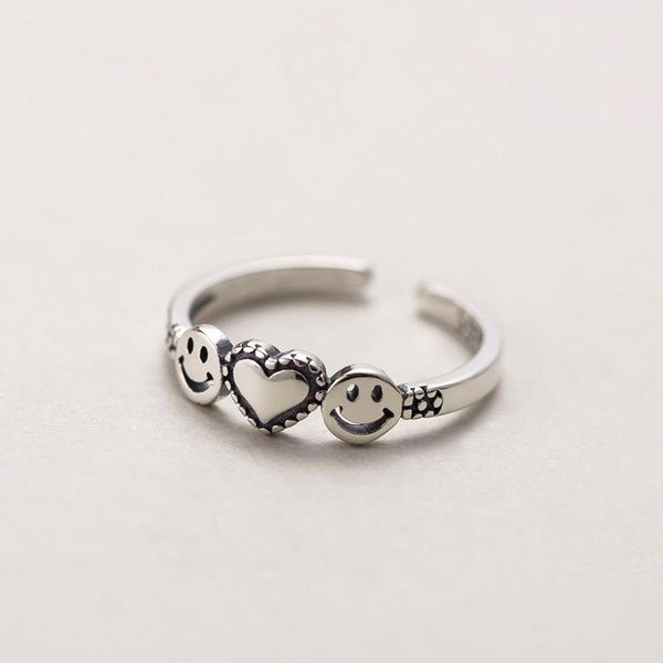 

sterling silver rings love smile retro ring open for women 925 jewelry cluster, Golden;silver