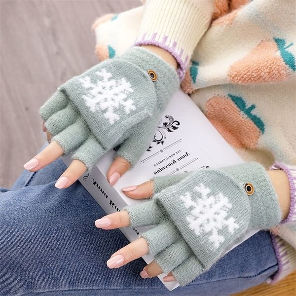 

women's flip gloves autumn and winter students' girls' writing exposed fingers half warm cold proof lovely, Black